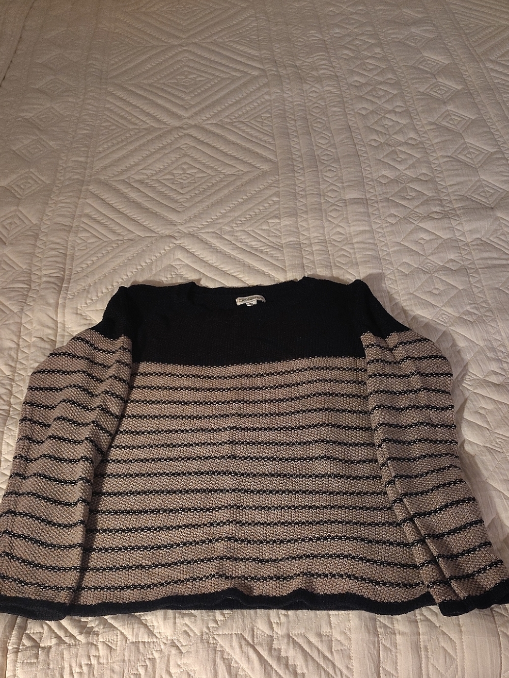 croft & barrow Black and Cream Striped Crewneck Sweater